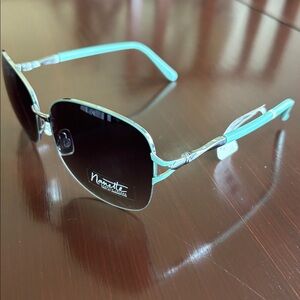 Nanette Lepore Aqua Blue & Silvertone Metal Frame,100% UV protection sunglasses
